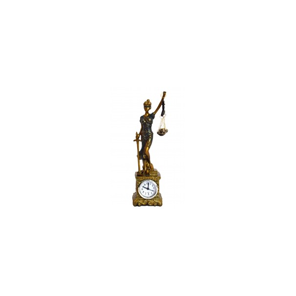 Dama de la Justicia en pedestal con Reloj 27cm AZUL