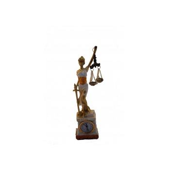 Dama de la Justicia en pedestal con Reloj 27cm AZUL