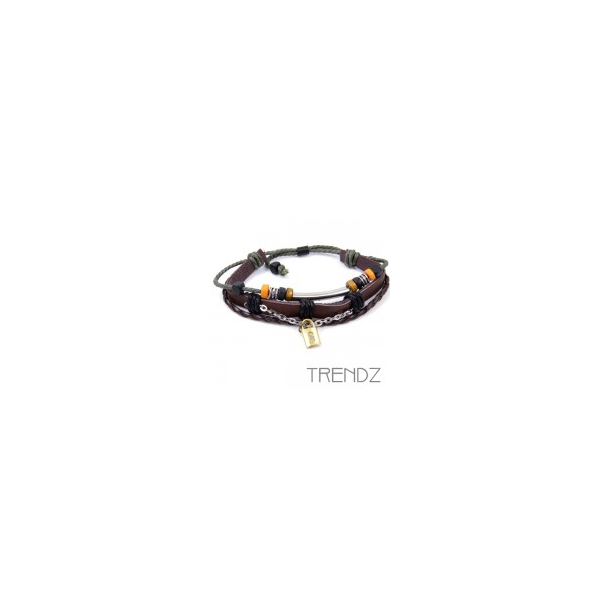 PULSERA ETNICA DE CUERO Y VARIOS ELEMENTOS