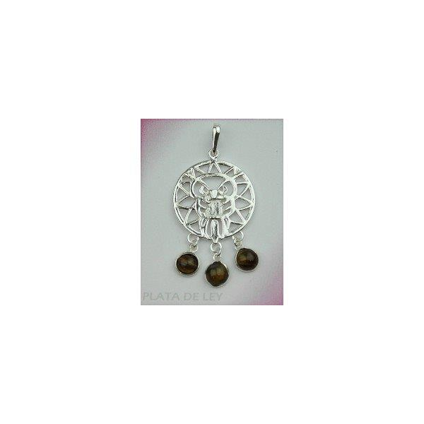 Colgante plata buho con piedra ojo tigre