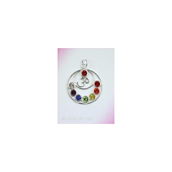 Colgante plata con cristal de los 7 chakras y omh