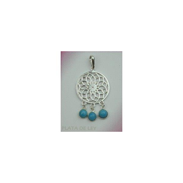 Colgante plata flor de la vida con piedras turquesa