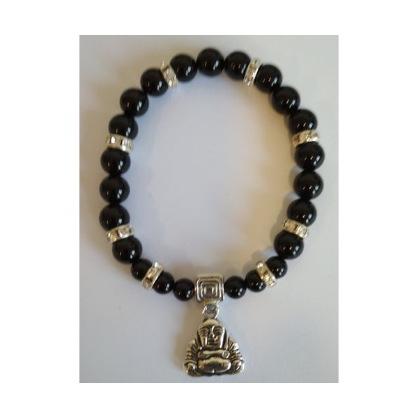 Pulsera Mineral Turmalina Negra con Buda de los Deseos