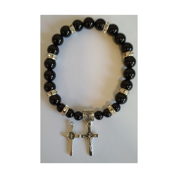 Pulsera Mineral Turmalina Negra con Cruz San Benito, Protección