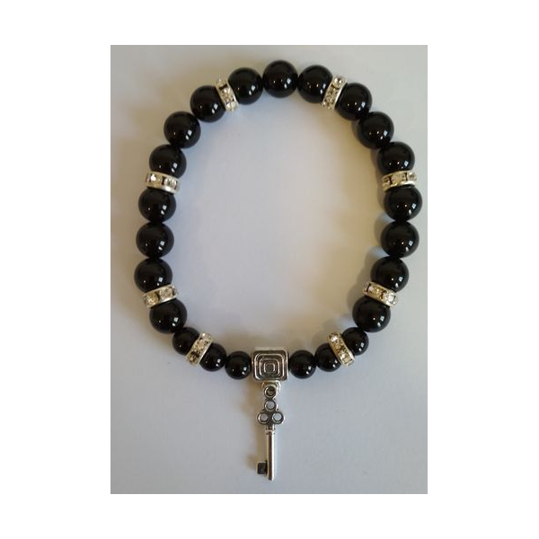 Pulsera Mineral Turmalina Negra con Llave Abrecaminos