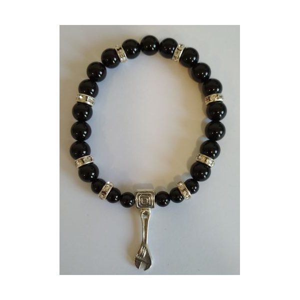 Pulsera Mineral Turmalina Negra con Llave del Trabajo
