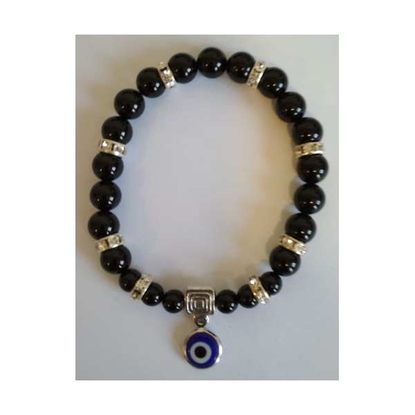 Pulsera Mineral Turmalina Negra con Ojo Turco, contra envidias