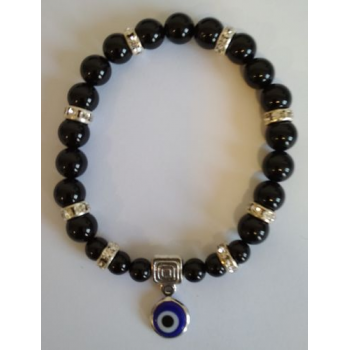 Pulsera Mineral Turmalina Negra con Ojo Turco, contra envidias