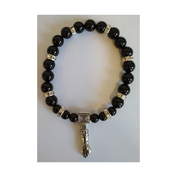Pulsera Mineral Turmalina Negra con Puño Figa, Defensa y protección