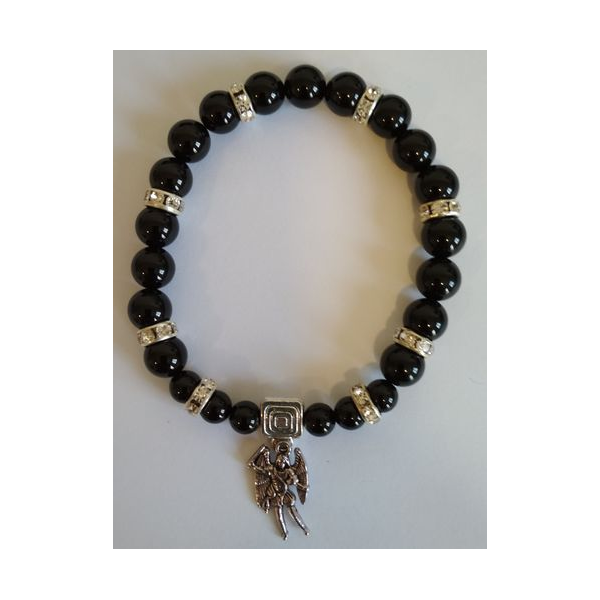 Pulsera Mineral Turmalina Negra con San Miguel, Defensa y Protección