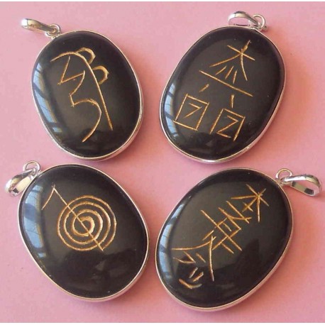 SET COLGANTES REIKI ONIX NEGRO